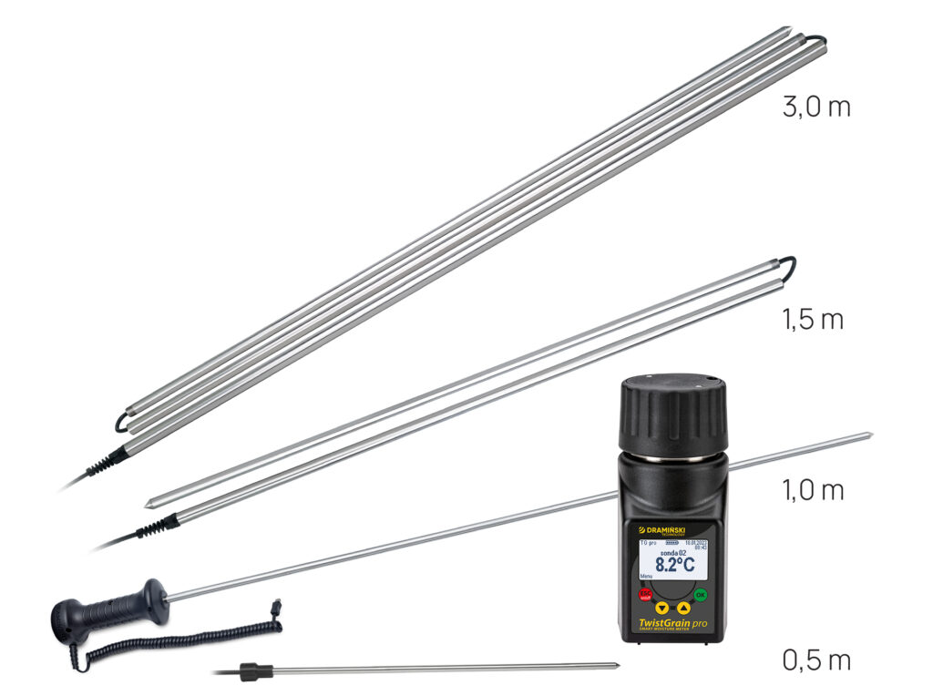 Zewnętrzne sondy temperaturowe o rożnej budowie i długości. TG pro termometr rolniczy