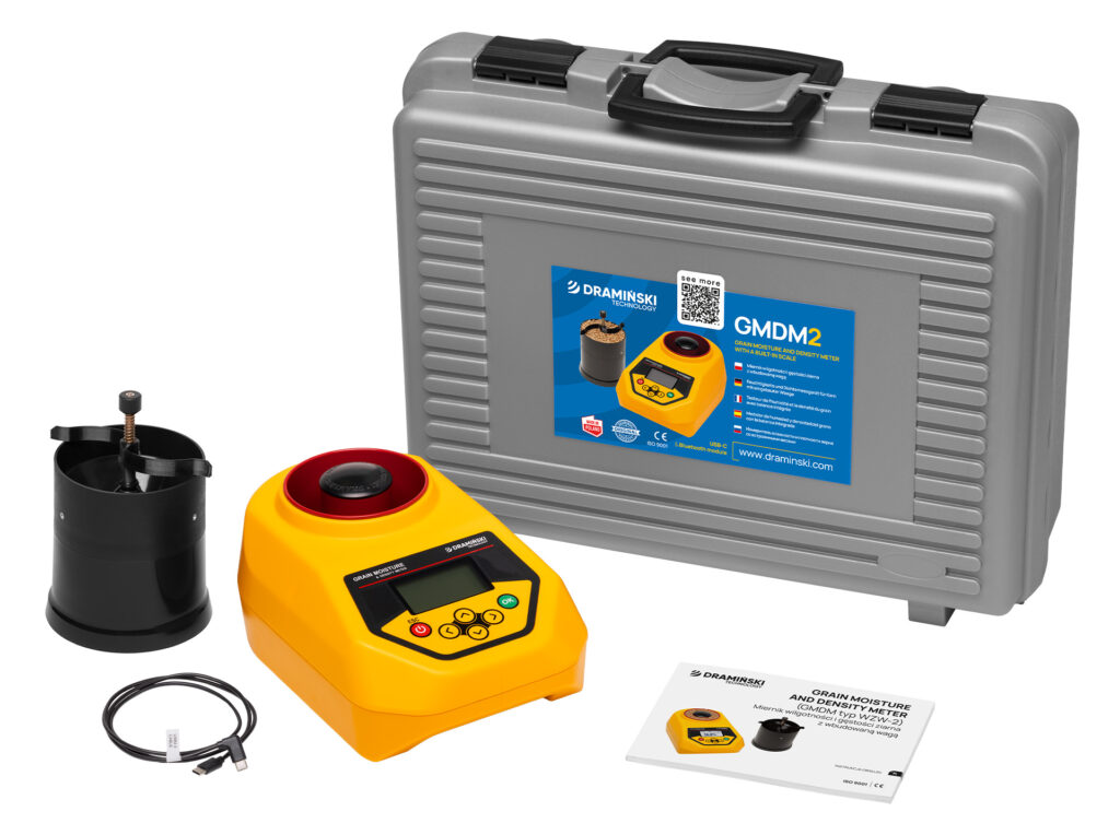 Wilgotnościomierz do zbóż GMDM2 z akumulatorem, dozownikiem i walizką – mobilny tester wilgotności ziarna