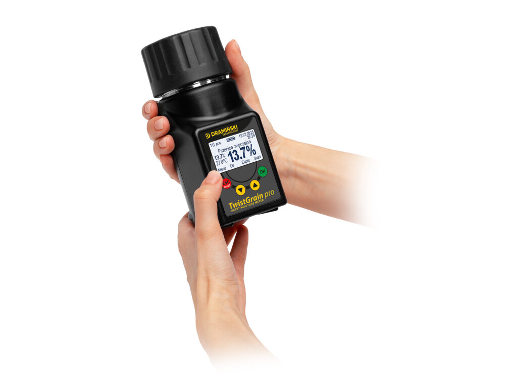 przenośny wilgotnościomierz na baterie do nasion, zboża, traw, kawy, arabica, robusta, Twist Grain profesjonalny, Draminski jak wago-suszarka suszarka suszenie rozdrabnianie szybkie dobre precyzyjne dokładne określanie wilgotności
